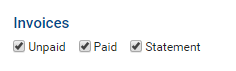 A screenshot of the Invoices options for the customer portal.